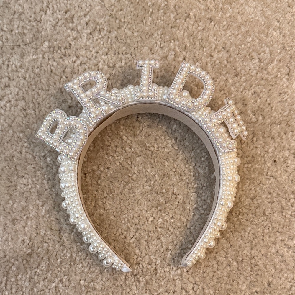 Beaded "BRIDE" Pearl Headband -- NEVER WORN